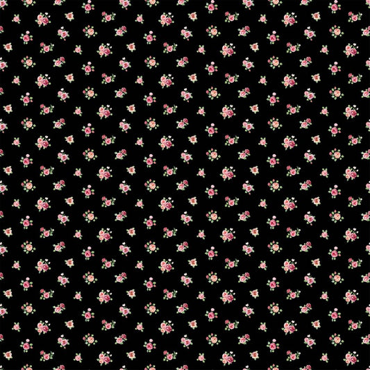 Blush (Cotton Sateen) - Mini Floral Spot in Black - Michel Design Works - Northcott
