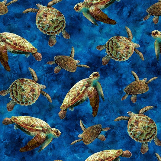 Tides of Color - Sea Turtles in Cobalt - Hoffman Fabrics