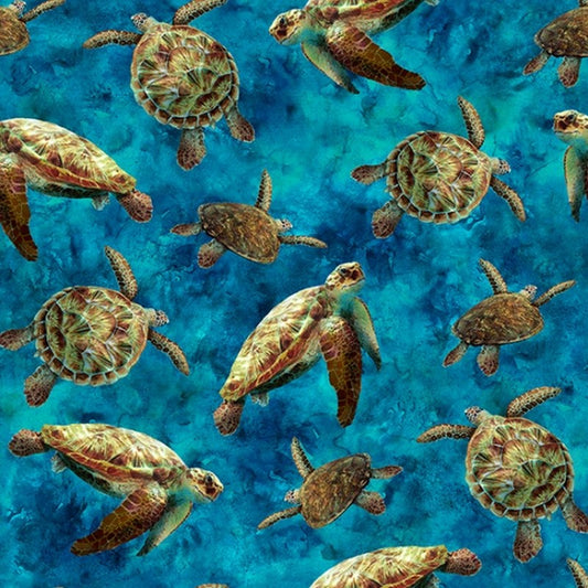 Tides of Color - Sea Turtles in Turquoise - Hoffman Fabrics