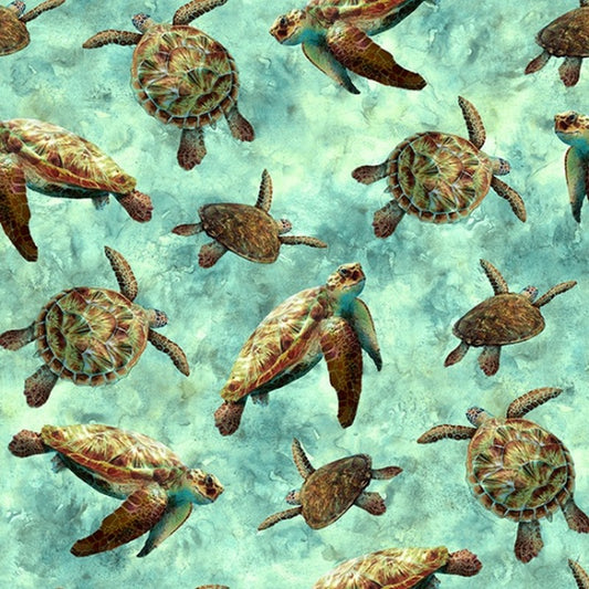 Tides of Color - Sea Turtles in Seafoam - Hoffman Fabrics