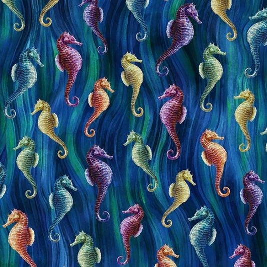 Tides of Color - Sea Ponies in Cobalt - Hoffman Fabrics