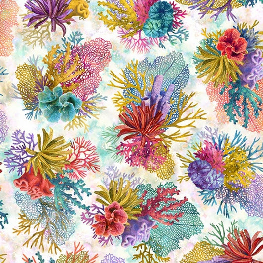 Tides of Color - Coral Bouquet in Coral - Hoffman Fabrics