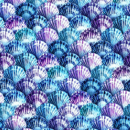 Tides of Color - Seashells in Cerulean - Hoffman Fabrics