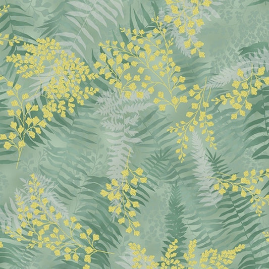 Chickadee Cheer - Eucalyptus Gold V7175-436G - Hoffman Fabrics