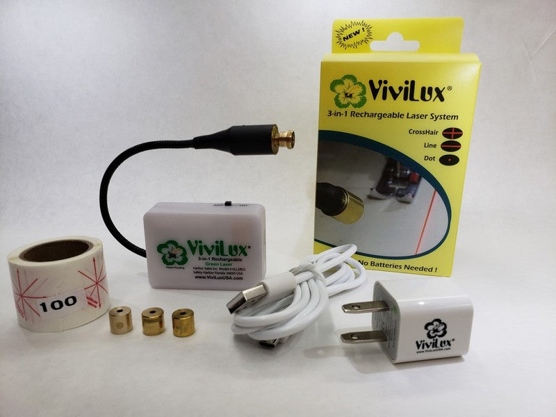 ViviLux 3 In 1 Rechargeable Green Laser System with Hook and Loop Tape and USB Plug (Pre-order: May 2024)