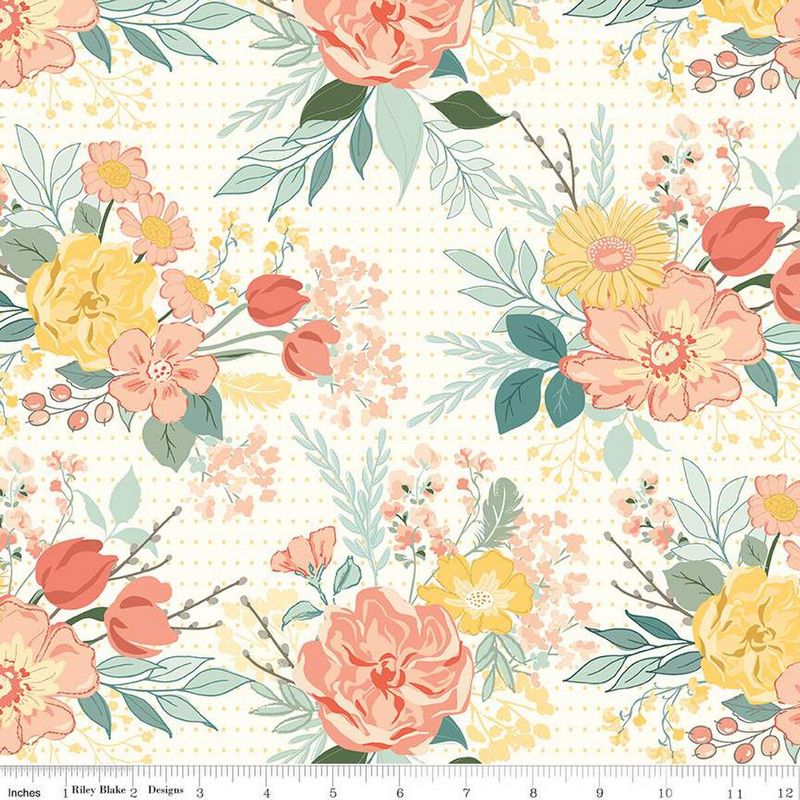 New Beginnings 108" Wideback - Floral in Cream - Sandy Gervais - Riley Blake