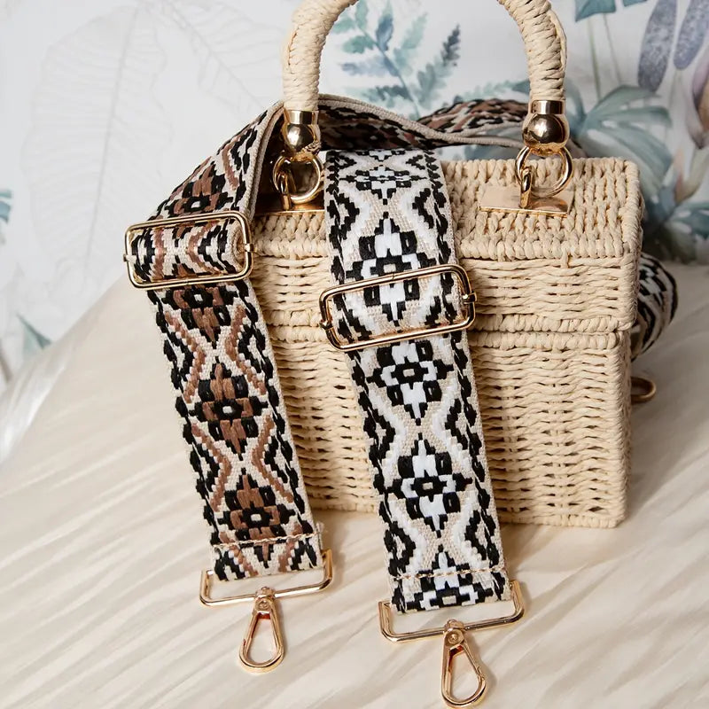 Nylon Adjustable Shoulder Strap - Beige & Black Floral (47")