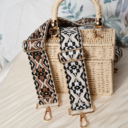 Nylon Adjustable Shoulder Strap - Beige & Black Floral (47")