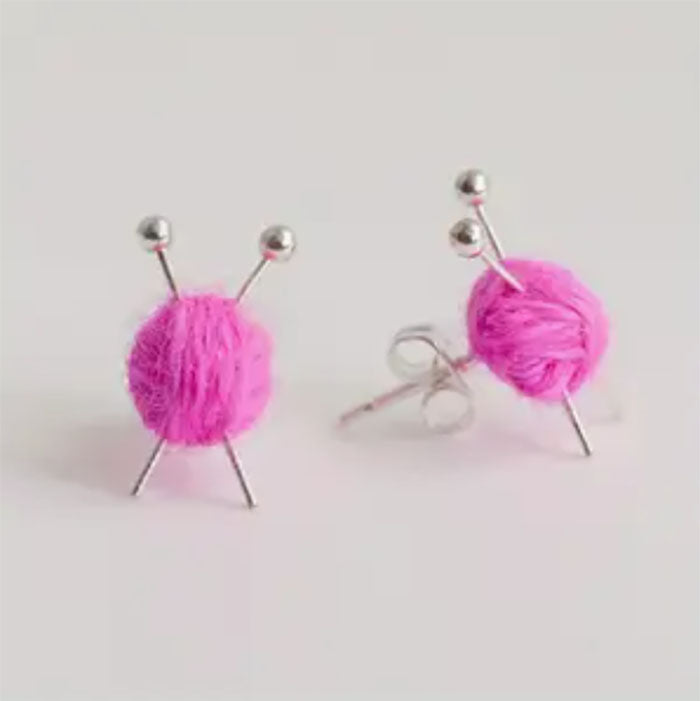Cute Yarn Ball Earrings (Pink)