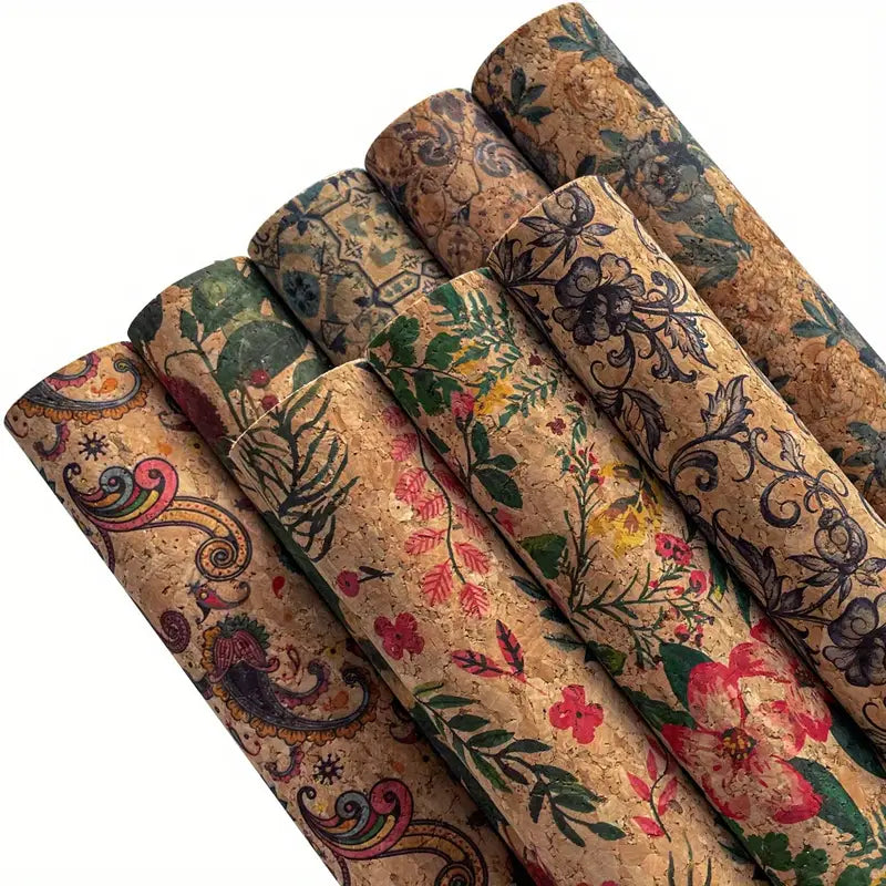 Faux Leather - Paisley Floral Cork (8pc) (8.2" x 11.8")