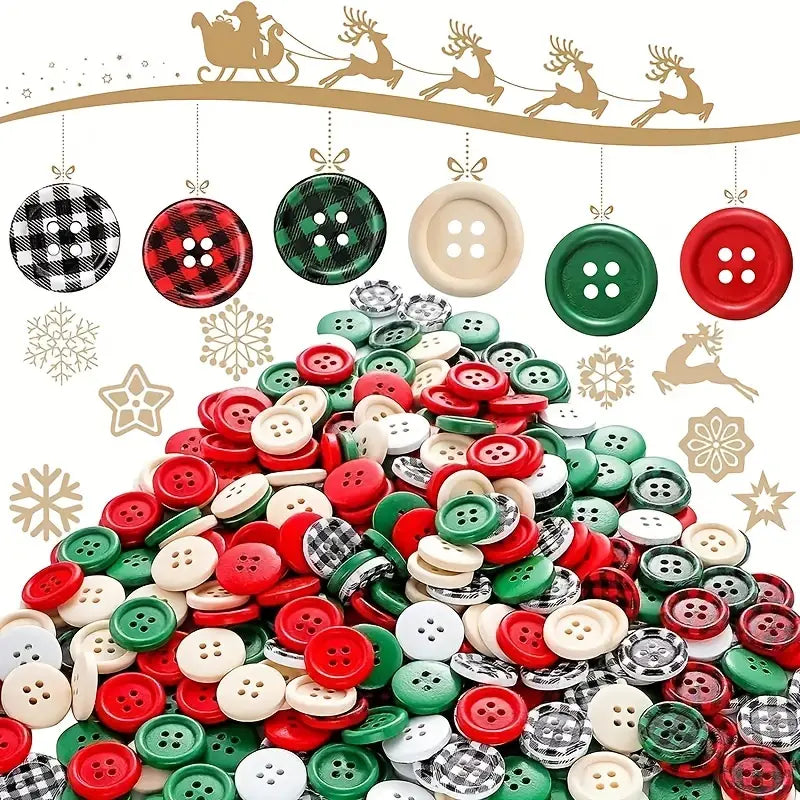 Christmas Wooden Buttons 4 Hole (0.79") 50pc