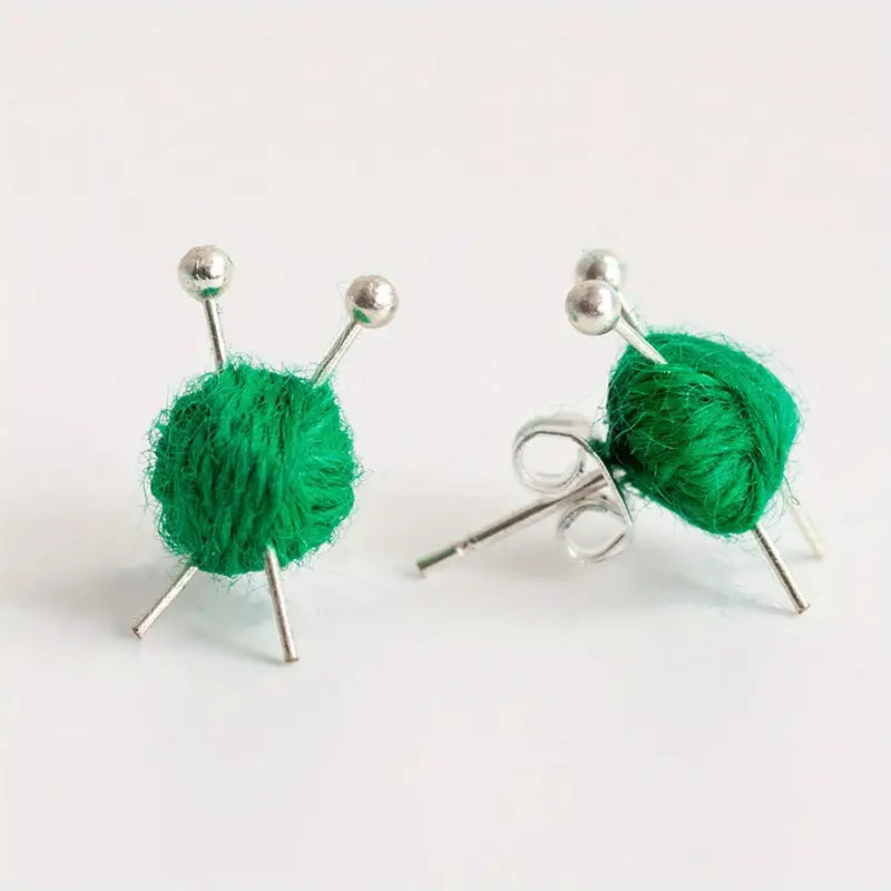 Cute Yarn Ball Earrings (Green)