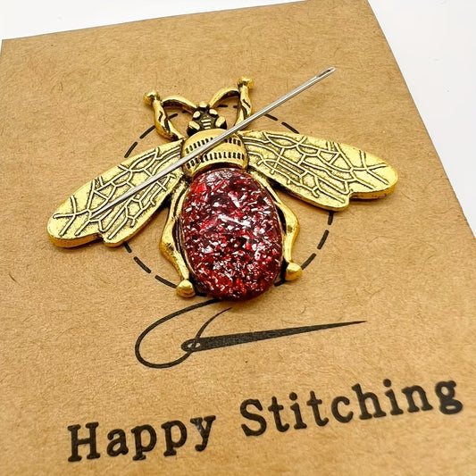 Queen Bee Golden Needle Minder (Sparkly Ruby Gemstone)