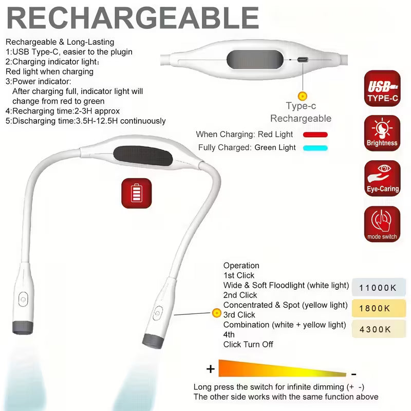 BrightBuddy LED Bendable Rechargeable Neck Light (USB)