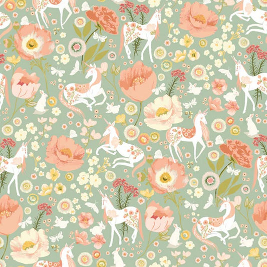 Unicorn Dreams - Dreamland in Mint - Ginger Deverell - Poppie Cotton