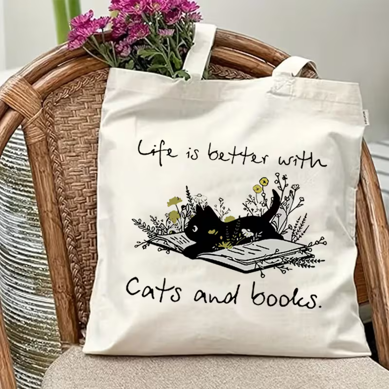 Sew n' Stash Tote Bag - Life is Better With Cats & Books