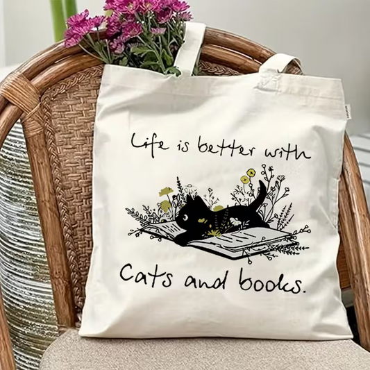 Sew n' Stash Tote Bag - Life is Better With Cats & Books