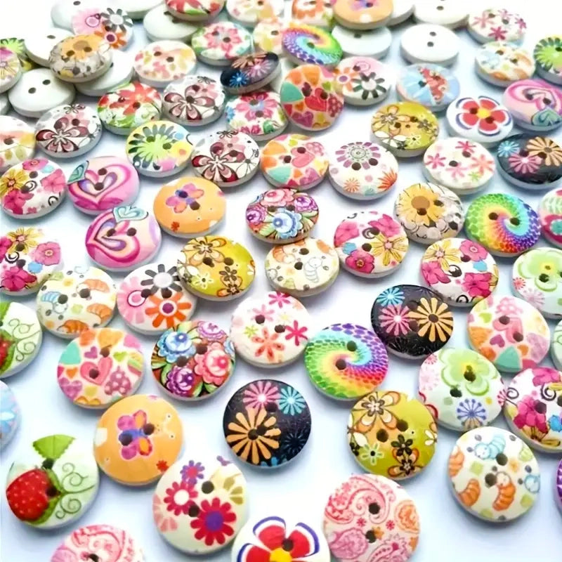 Vibrant Wooden Buttons 2 Hole (0.59") 50pc