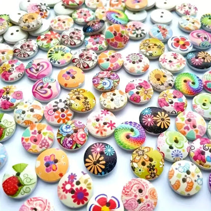 Vibrant Wooden Buttons 2 Hole (0.59") 50pc