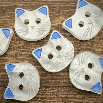 Cutie Cat Buttons 2 Hole (10pcs) - Blue (0.5")