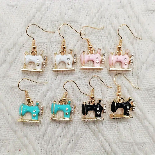 Vintage Sewing Machine Earrings with Rhinestones (4 Colours)