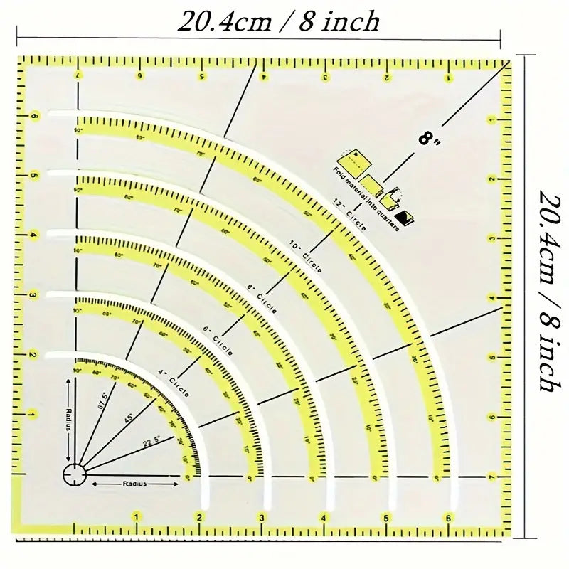 Non-Slip Circle Cutter Ruler 8" x 8"