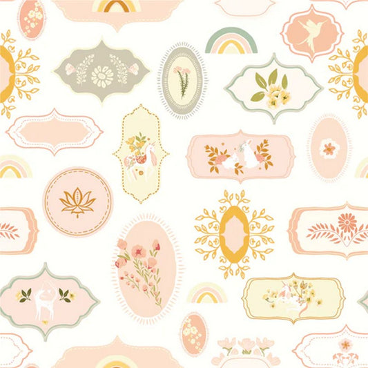 Unicorn Dreams - Mystical Labels in White - Ginger Deverell - Poppie Cotton