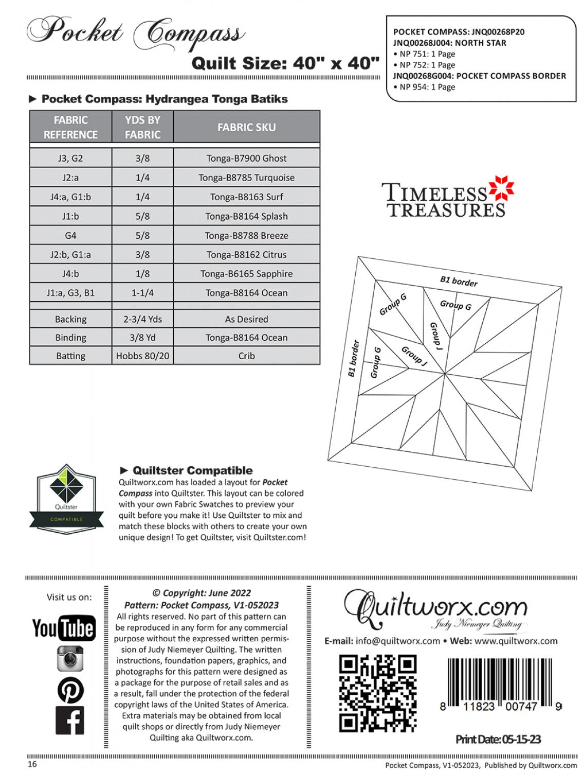 Pocket Compass Pattern (FPP) - Quiltworx (Pre-order: Jun 2024)