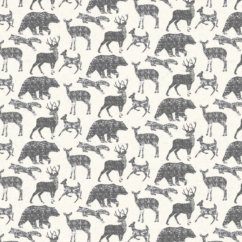 Weekend In the Mountains - Mountain Wildlife in Woodland Grey - RJR Fabrics