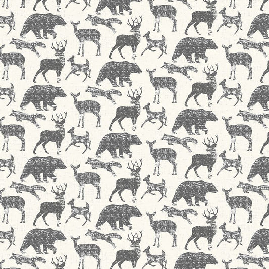 Weekend In the Mountains - Mountain Wildlife in Woodland Grey - RJR Fabrics