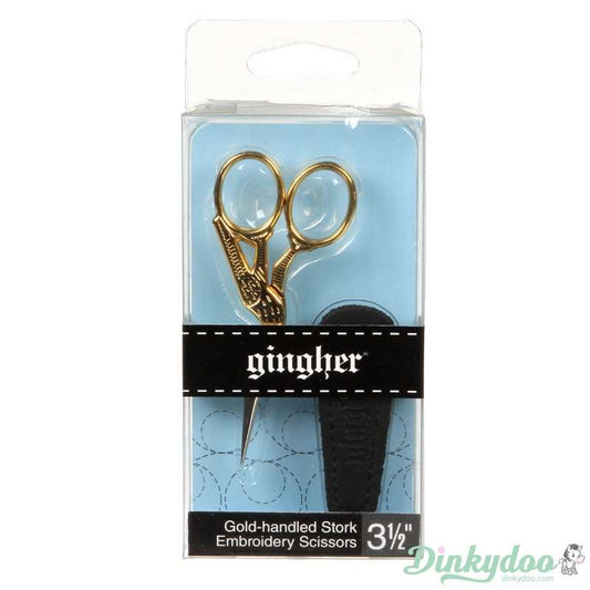 Gingher - 3.5" Gold-Handled Stork Embroidery Scissors (Pre-order: May 2026) - Dinkydoo Fabrics