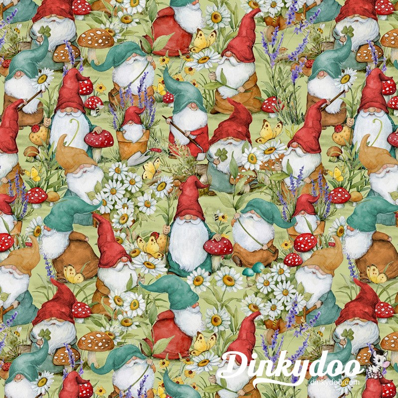 Savor the Gnoment - Packed Gnomes in Green - Susan Winget - Wilmington Prints