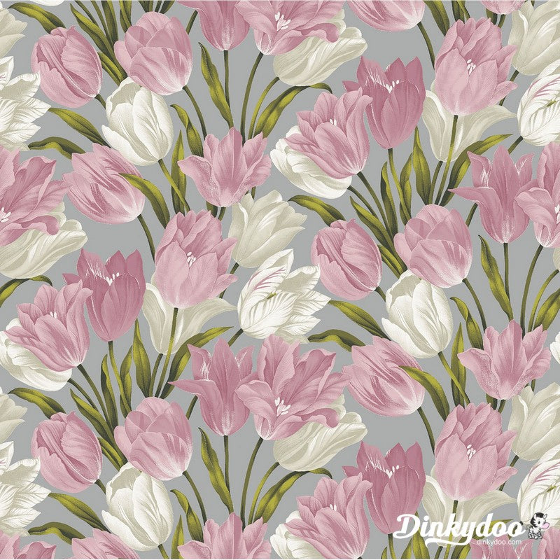Totally Tulips - Tulips Pink/Grey - Benartex