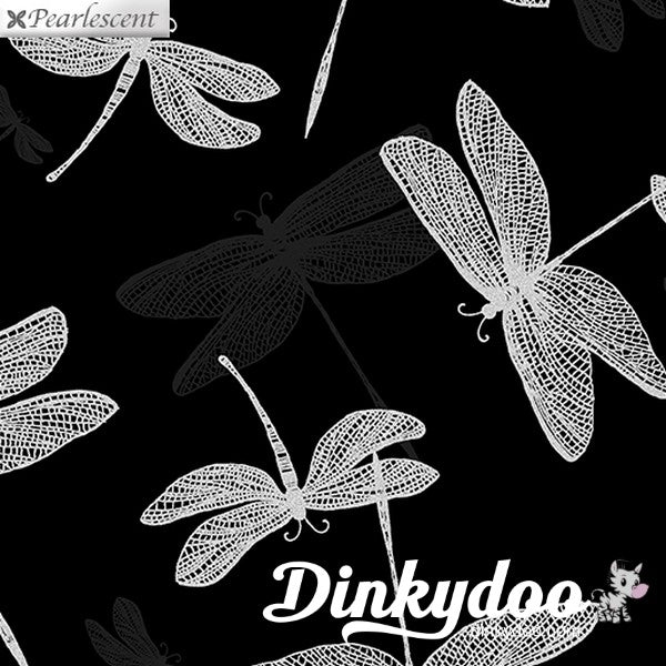 Shimmer & Shine - Shimmery Dragonfly in Black/Silver - Benartex