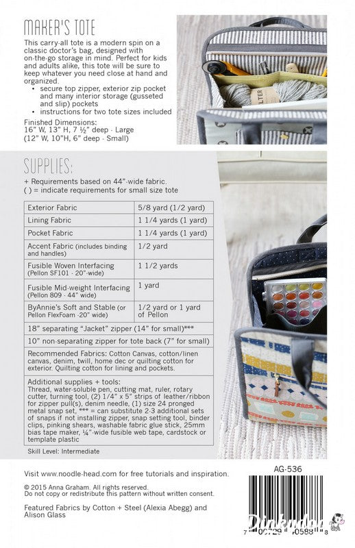 Maker's Tote Pattern - Noodlehead