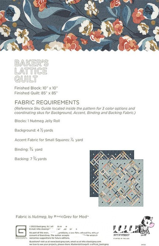 Nutmeg Baker's Lattice Quilt Pattern BasicGrey Dinkydoo Fabrics