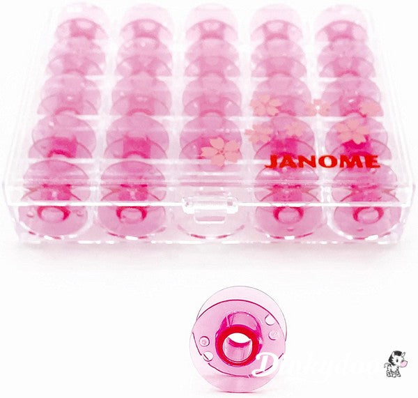 Janome Bobbin Case in Pink with 25 Bobbins