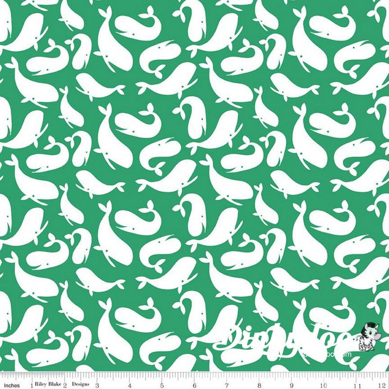 Ahoy Mermaids - Whales in Green - Riley Blake