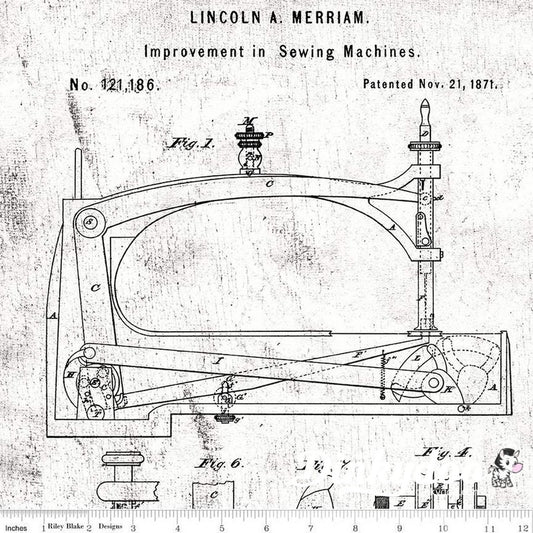 Sew Journal - Sewing Machine Patent in White - J. Wecker Frisch - Riley Blake