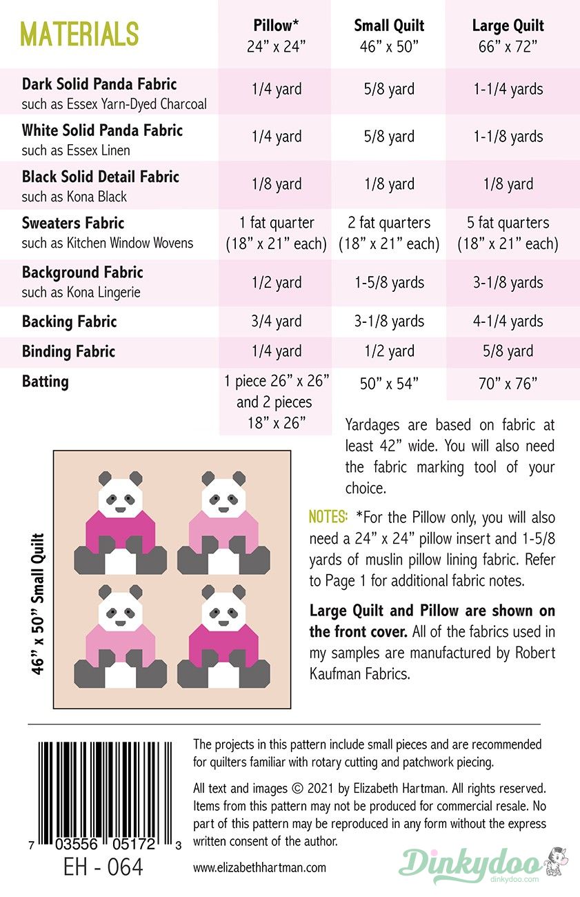 Pandas in Sweaters - Quilt Pattern - Elizabeth