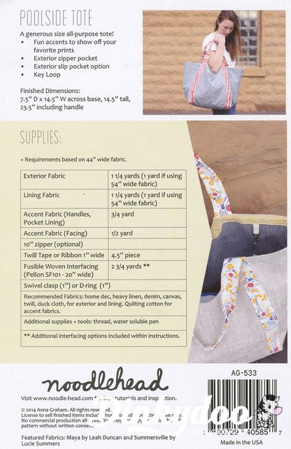Poolside Tote Pattern - Noodlehead