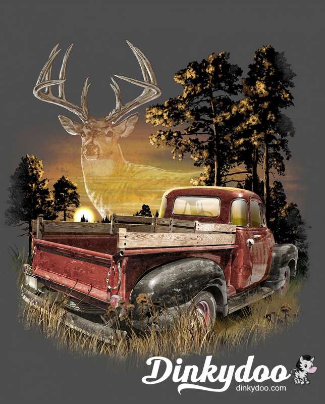 Deer and Red Truck Panel (Digital) - David Textiles