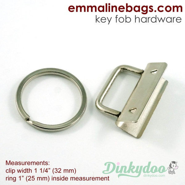 Emmaline Bags - 1 1/4" ( 32mm) Key Fob Hardware 5 pack with 1" (25mm) ring