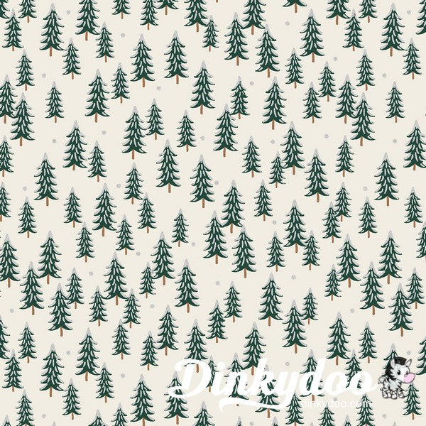 Holiday Classics - Fir Trees in Silver Metallic - Rifle Paper Co - Cotton + Steel